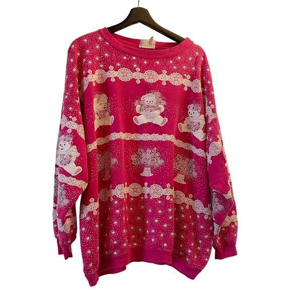 Vintage Teddy Bear Graphic Sweatshirt – Cottagecore Kitsch - Graphic crew neck - Picture 2 of 4